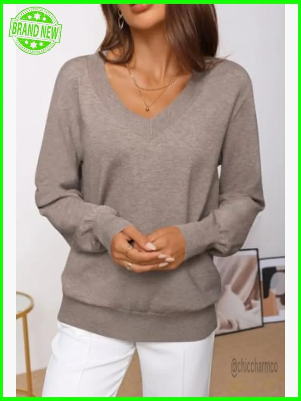 Lightweight Knit Pullover Sweater Long Sleeve V-Neck Casual Fall Winter Tops